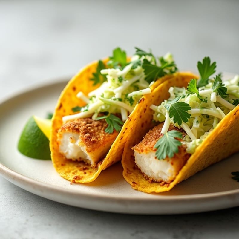 Crispy Baked Fish Tacos with Creamy Cilantro Lime Slaw