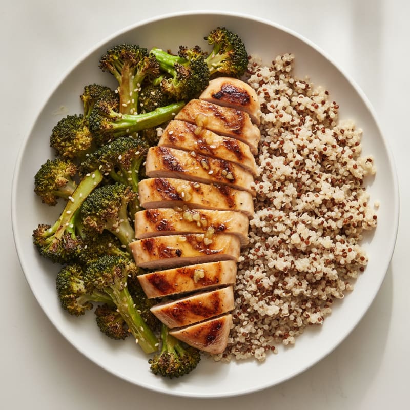 Grilled Chicken Breast with Roasted Broccoli and Quinoa