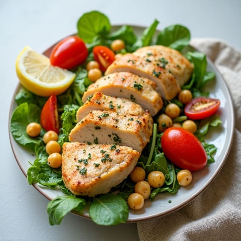 Chicken Salad with Mixed Greens and Crunchy Chickpeas