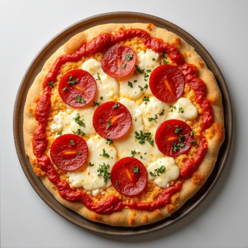 Cauliflower Crust Pizza with Turkey Pepperoni and Melted Mozzarella