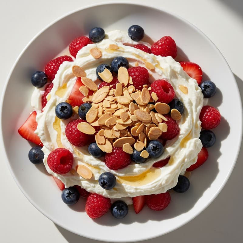 Greek Yogurt Protein Parfait with Mixed Berries and Almonds