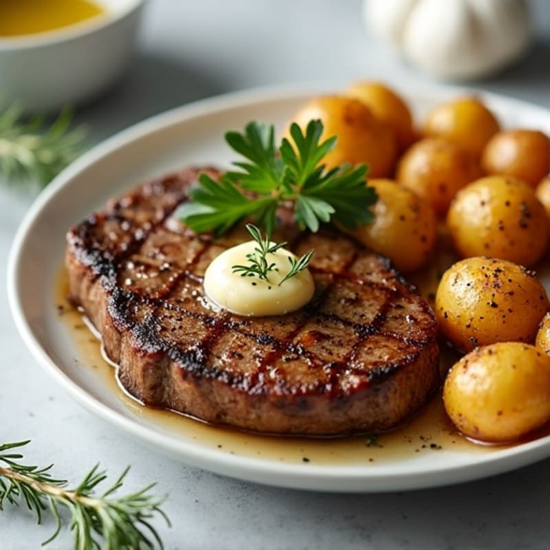 Herb-Garlic Butter Seared Steak with Roasted Baby Potatoes