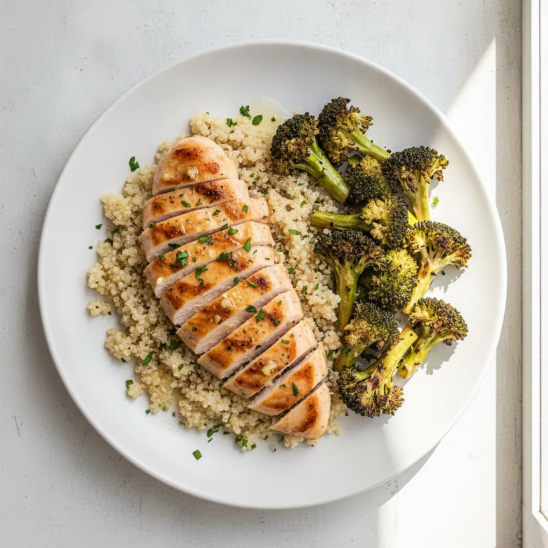 Grilled Chicken Breast with Quinoa and Roasted Broccoli