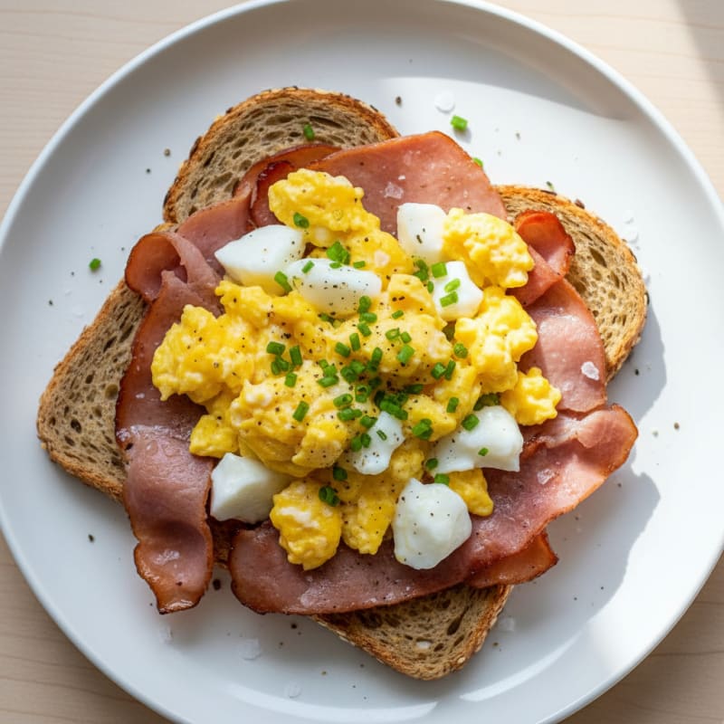 Ham and Scrambled Eggs on Toast