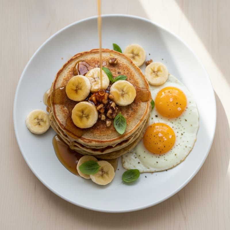Banana Bread Pancakes with Maple Syrup