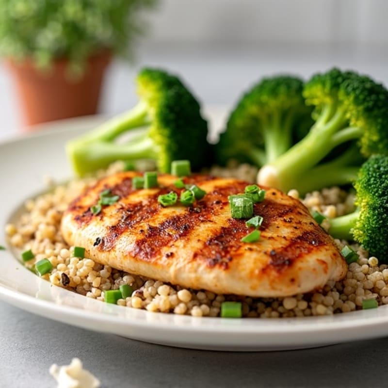 Grilled Chicken Breast with Quinoa and Roasted Broccoli