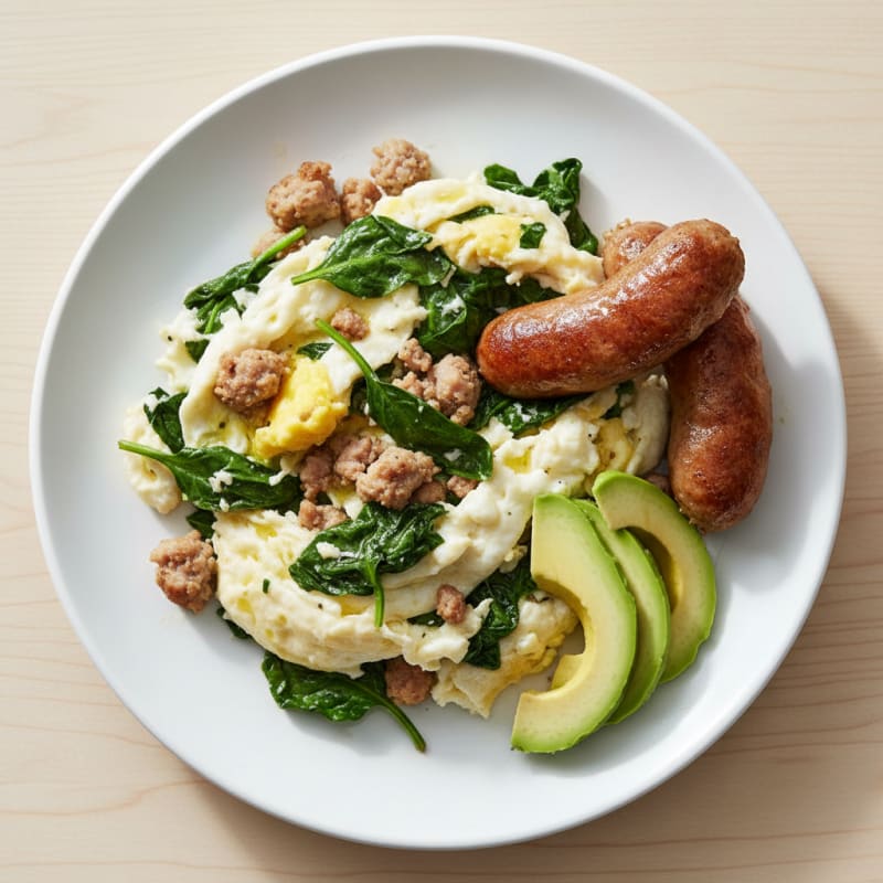 Egg White and Spinach Scramble with Turkey Sausage