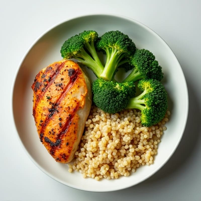 Grilled Chicken Breast with Steamed Broccoli and Quinoa