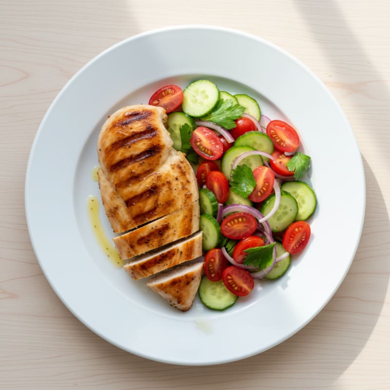 Grilled Chicken Breast with Fresh Tomato Cucumber Salad