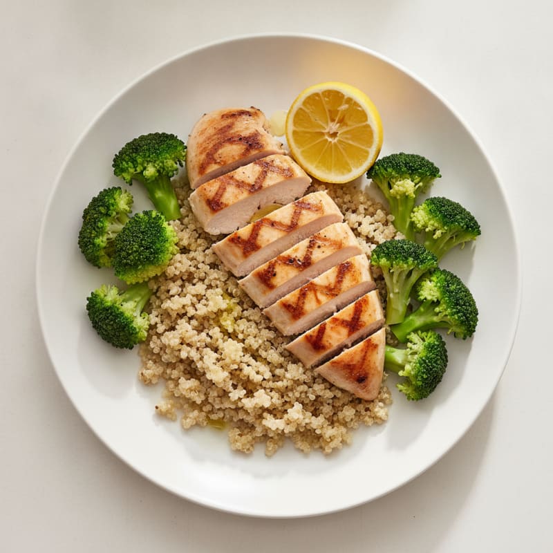 Grilled Chicken Breast with Quinoa and Steamed Broccoli