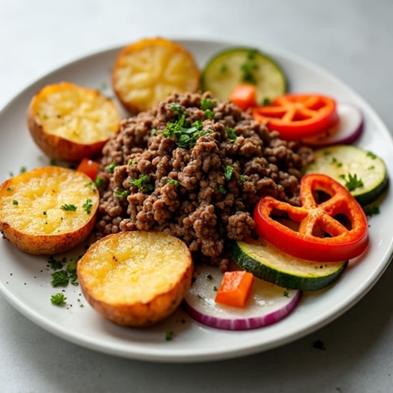 Crispy Baked Potatoes with Lean Ground Beef and Roasted Vegetables