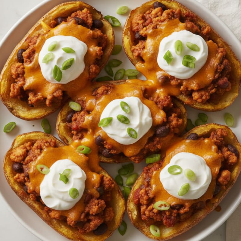 Loaded Chili Cheese Potato Skins