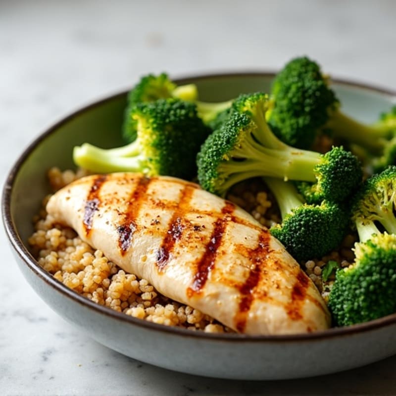 Grilled Chicken Breast with Quinoa and Roasted Broccoli