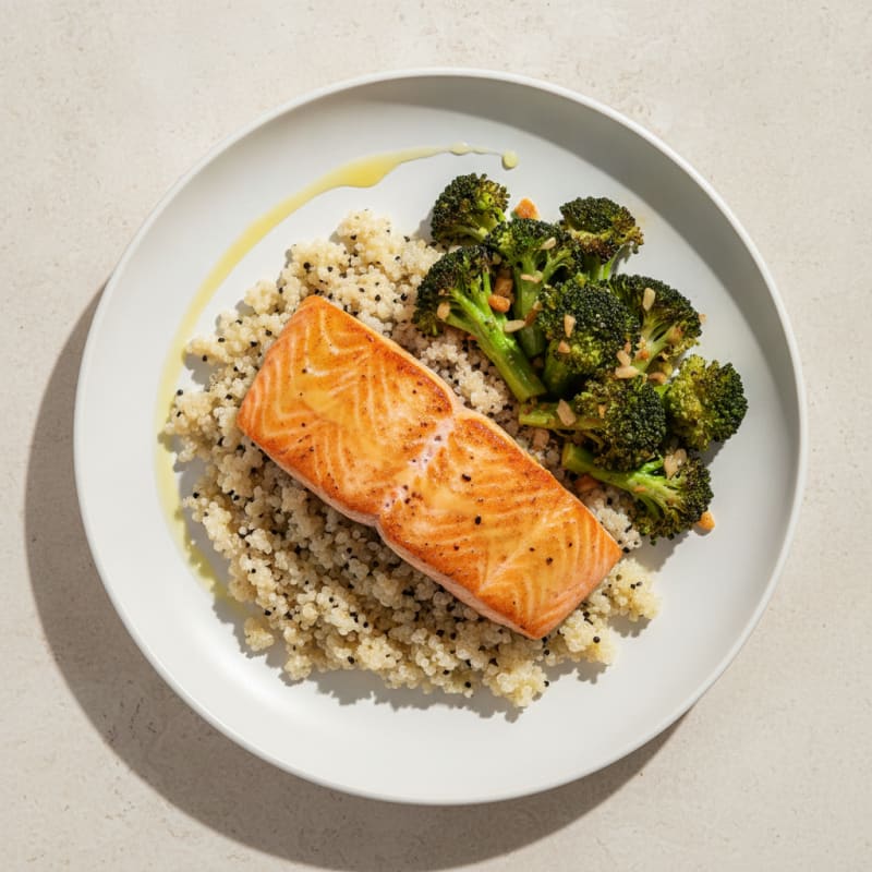 Seared Salmon with Roasted Broccoli and Quinoa