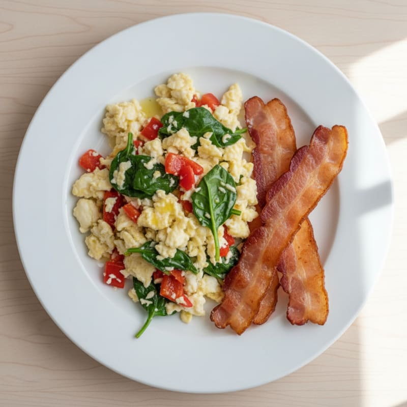 Egg White Veggie Scramble with Turkey Bacon
