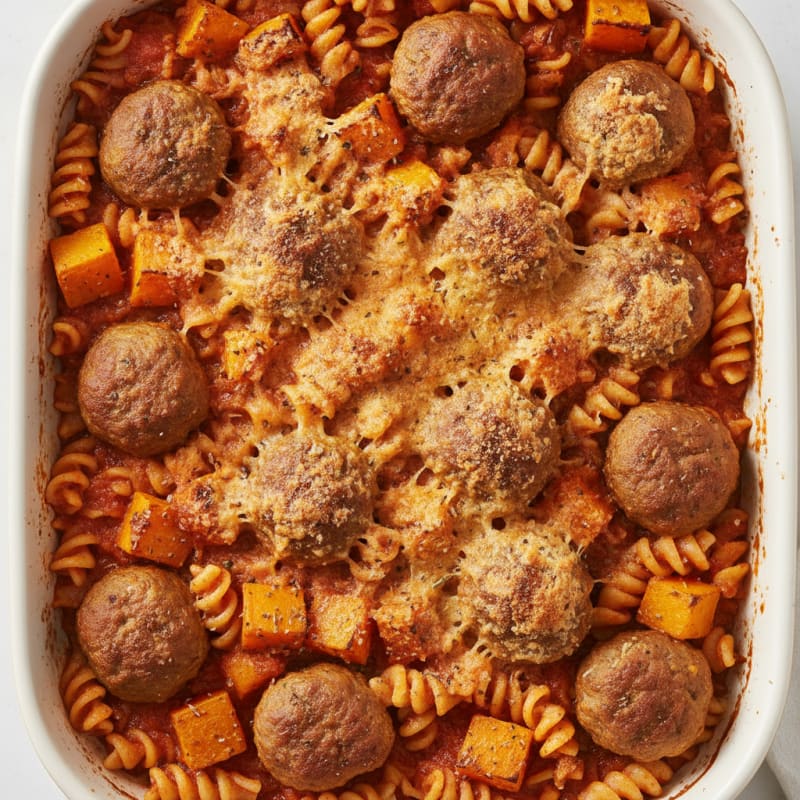 Acorn Squash Meatball Pasta Bake