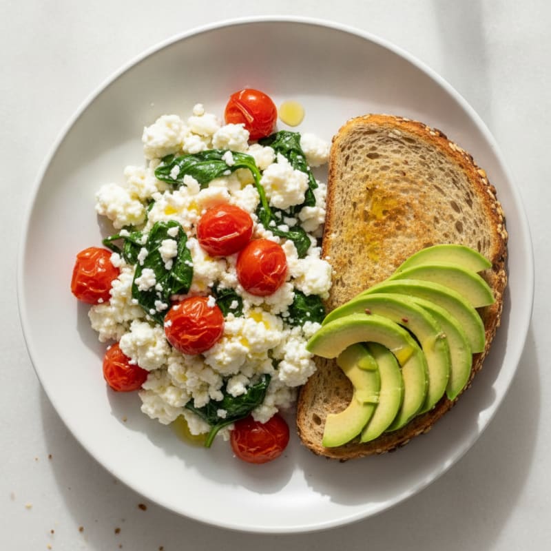 Egg White and Cottage Cheese Scramble with Spinach and Cherry Tomatoes