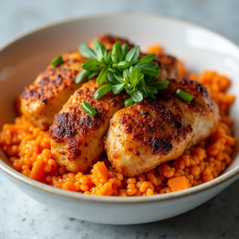 Crispy Asian-Spiced Chicken with Sweet Potato Rice Bowl