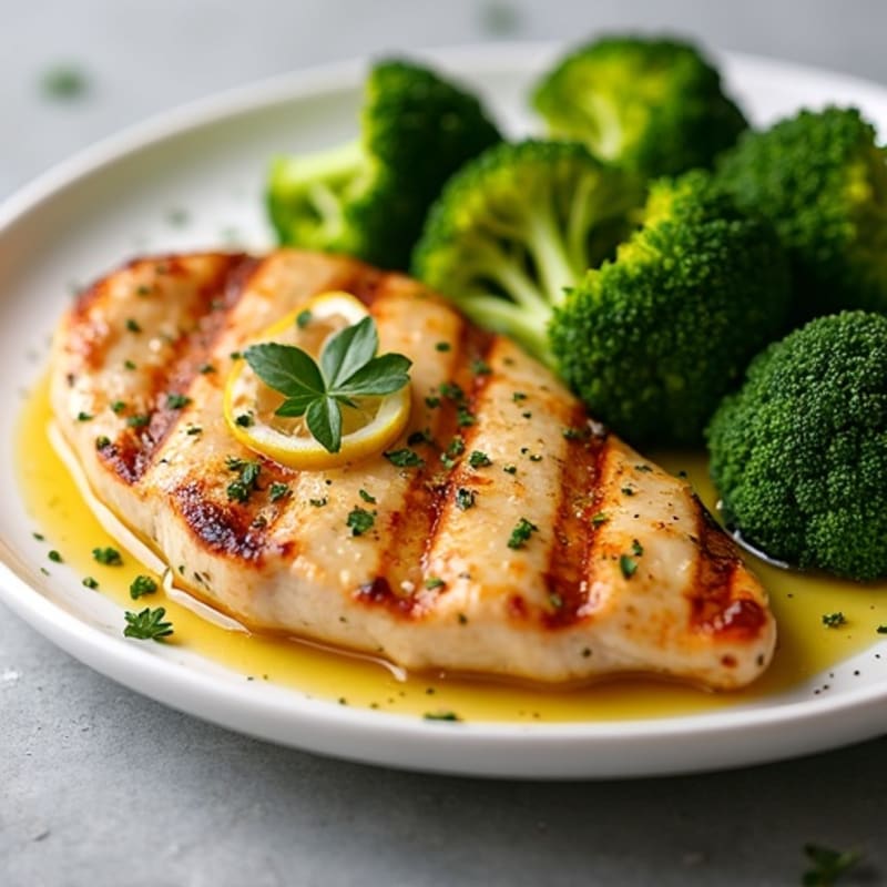 Grilled Lemon Garlic Chicken Breast with Roasted Broccoli