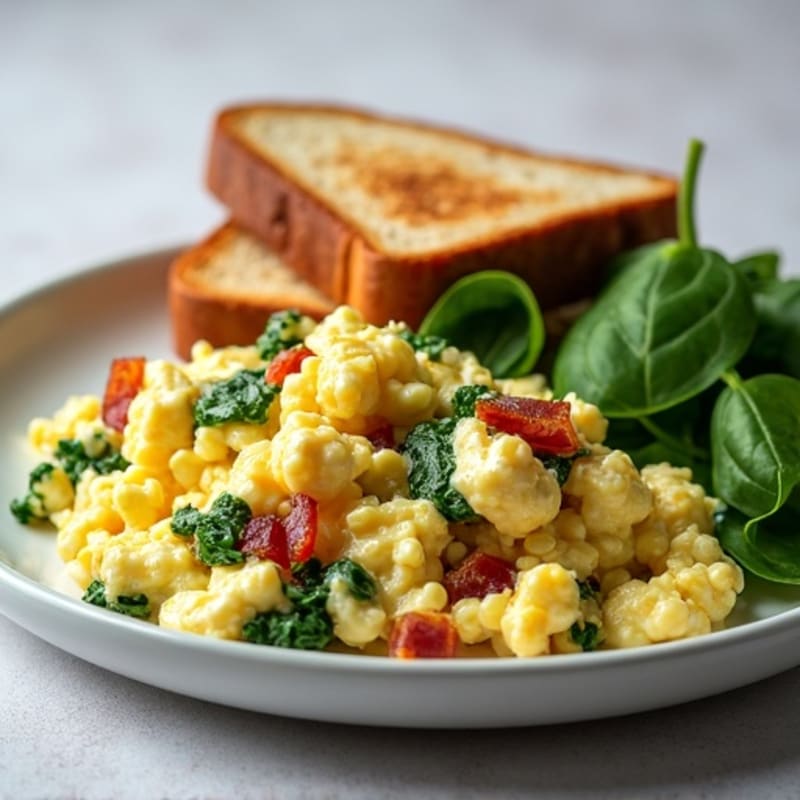 Egg White Spinach Scramble with Turkey Bacon