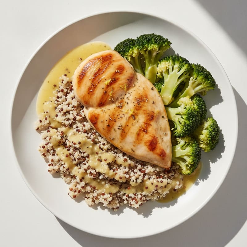 Grilled Chicken Breast with Quinoa and Steamed Broccoli