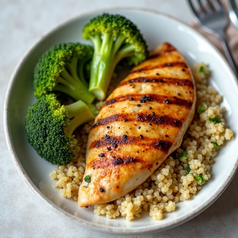 Grilled Chicken Breast with Quinoa and Roasted Broccoli
