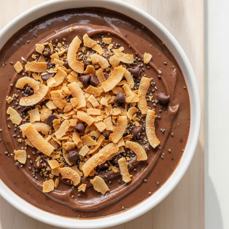 Silky Chocolate Protein Pudding with Toasted Coconut