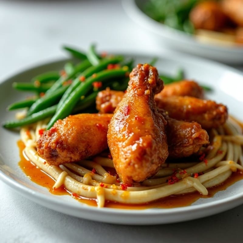 Crispy Baked Honey Garlic Chicken Wings with Roasted Green Beans