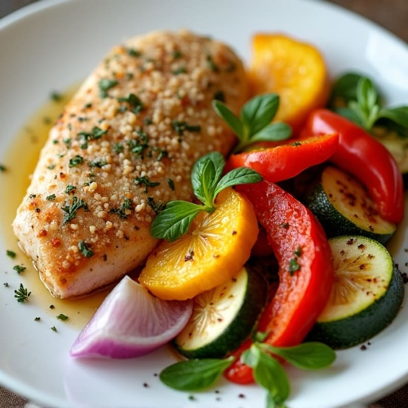 Herb-Crusted Chicken with Roasted Rainbow Vegetables
