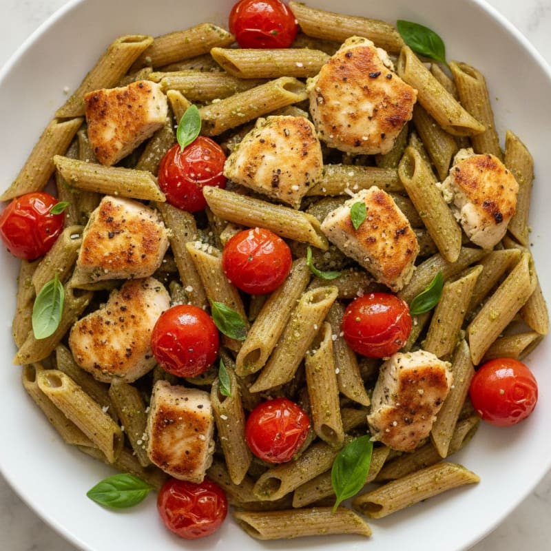 Chicken Pesto Pasta with Blistered Tomatoes