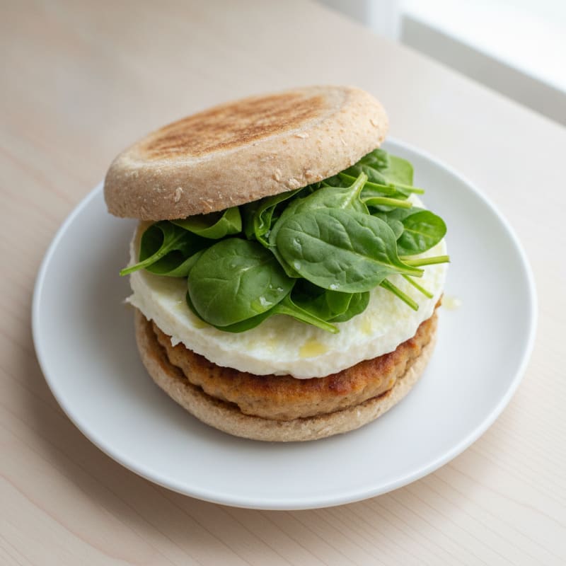 Egg White and Chicken Sausage Breakfast Sandwich on Whole Wheat English Muffin