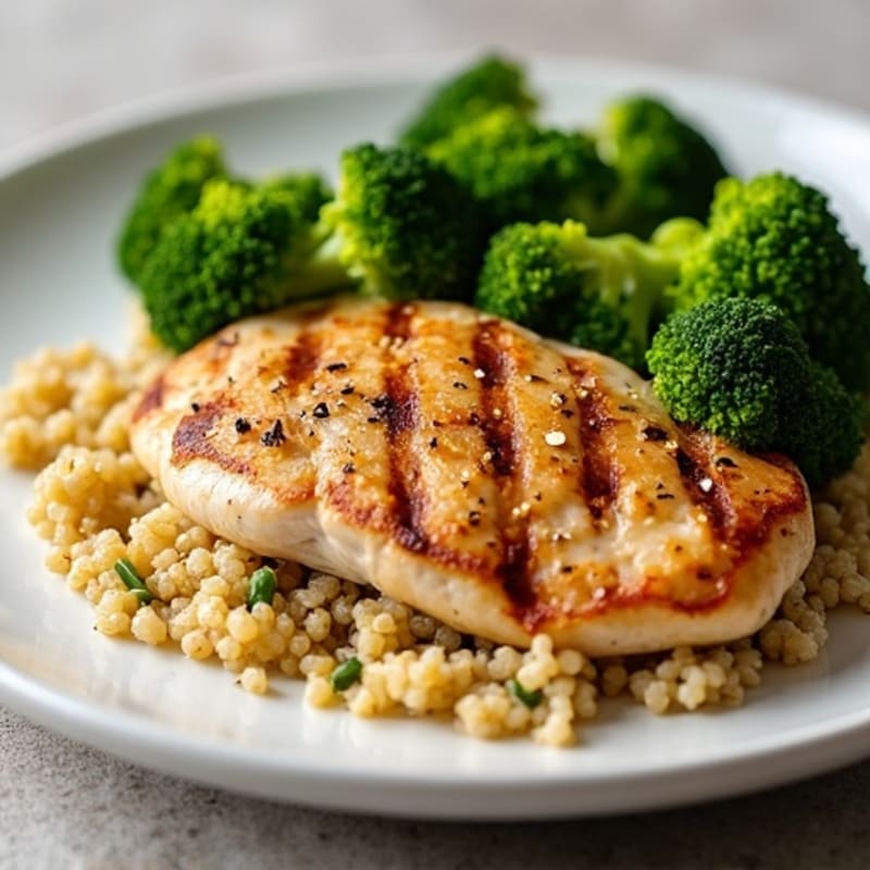 Grilled Chicken Breast with Roasted Broccoli and Quinoa