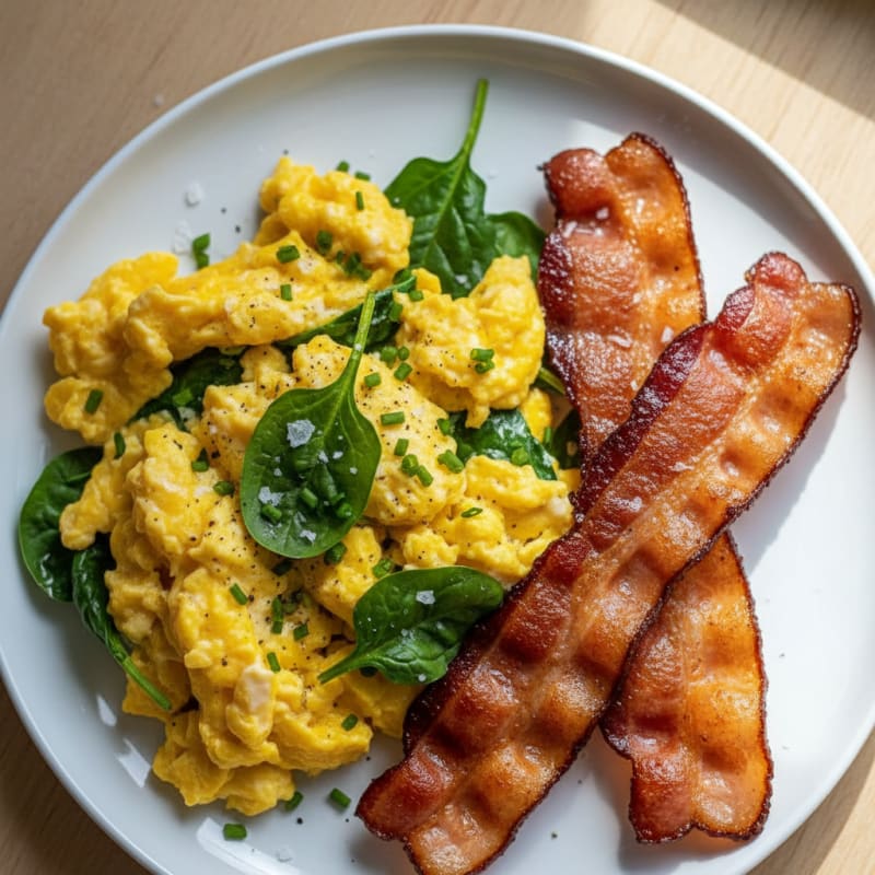 Fluffy Scrambled Eggs with Crispy Bacon