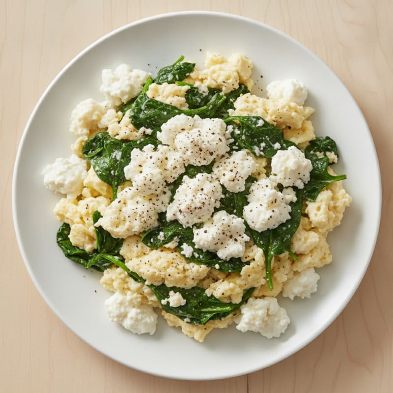 Egg White and Spinach Scramble with Cottage Cheese