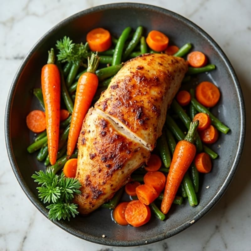 Sheet Pan Maple-Glazed Chicken with Roasted Carrots and Crispy Green Beans