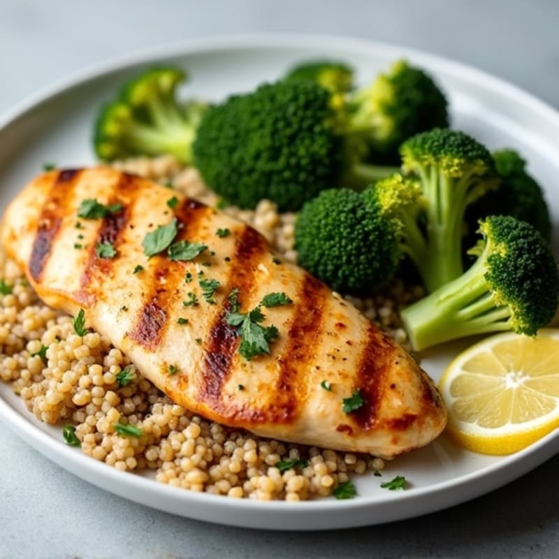 Grilled Chicken Breast with Quinoa and Roasted Broccoli