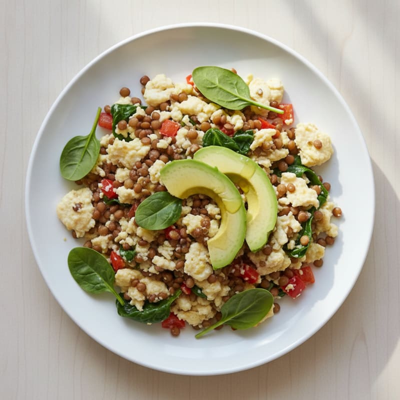 Egg White Vegetable Scramble with Lentils