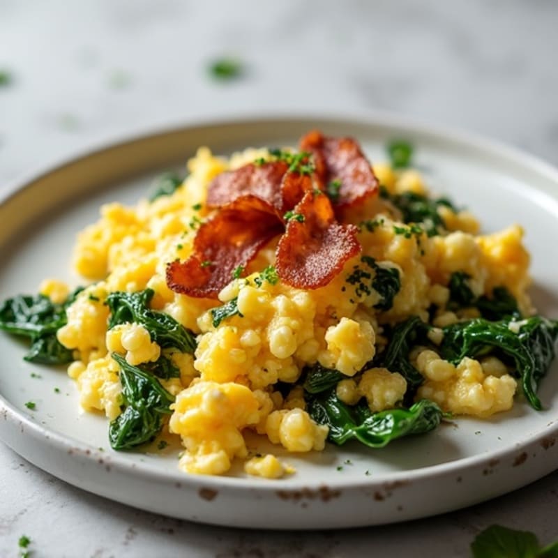 Cottage Cheese Scramble with Spinach and Turkey Bacon