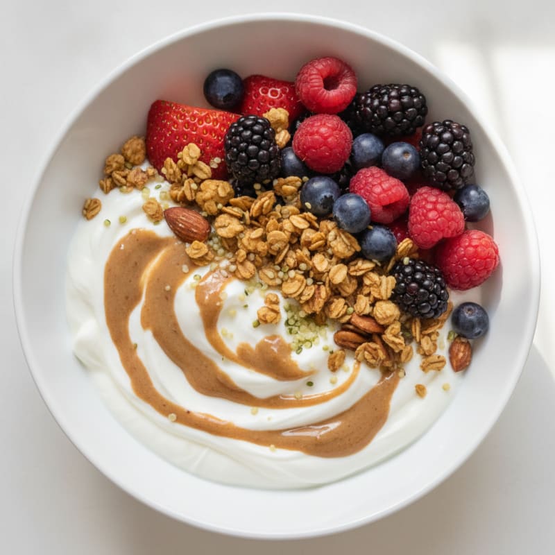Creamy Greek Yogurt Bowl with Mixed Berries and Almond Butter