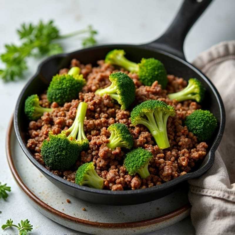 Lean Ground Beef and Crispy Roasted Broccoli Skillet