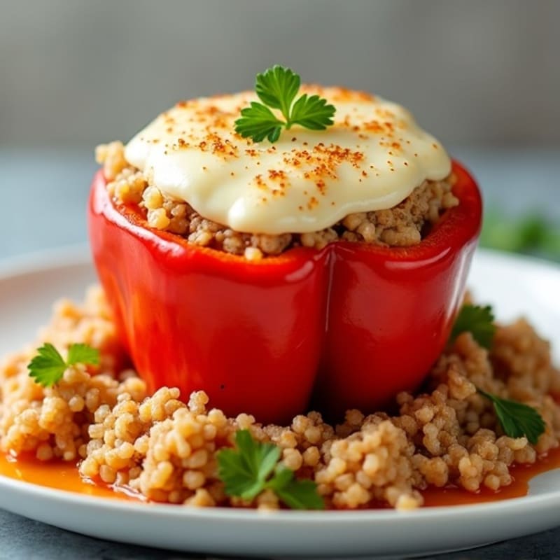 Ground Turkey and Rice Stuffed Bell Peppers with Molten Mozzarella