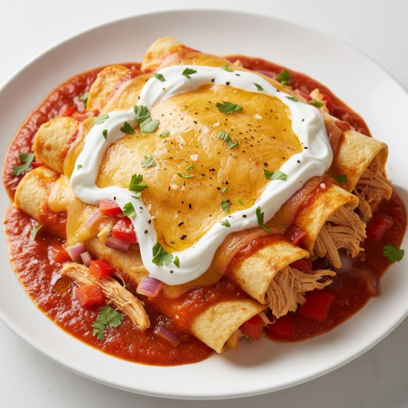Chicken and Cheese Enchiladas with Red Sauce