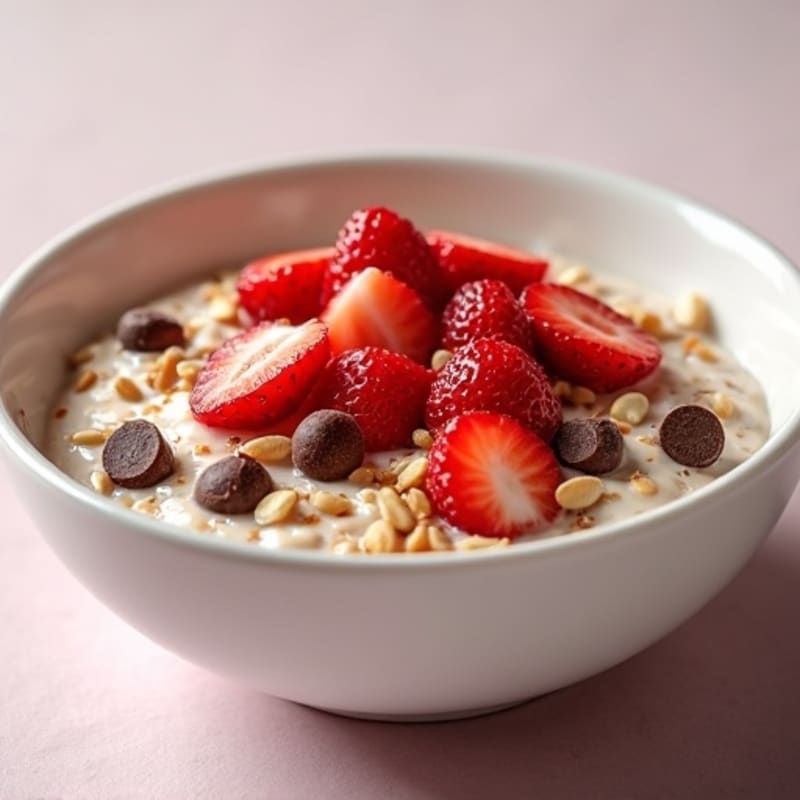 Creamy Strawberry Weetabix Bowl with Chocolate Chips and Crunchy Seeds