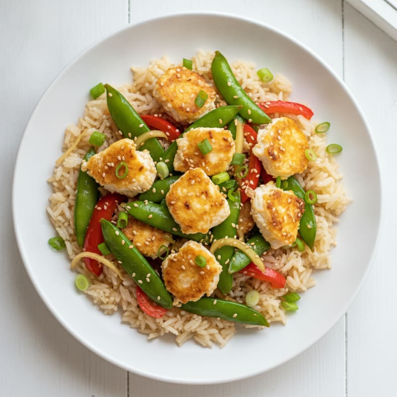 Egg White Vegetable Stir Fry with Jasmine Rice