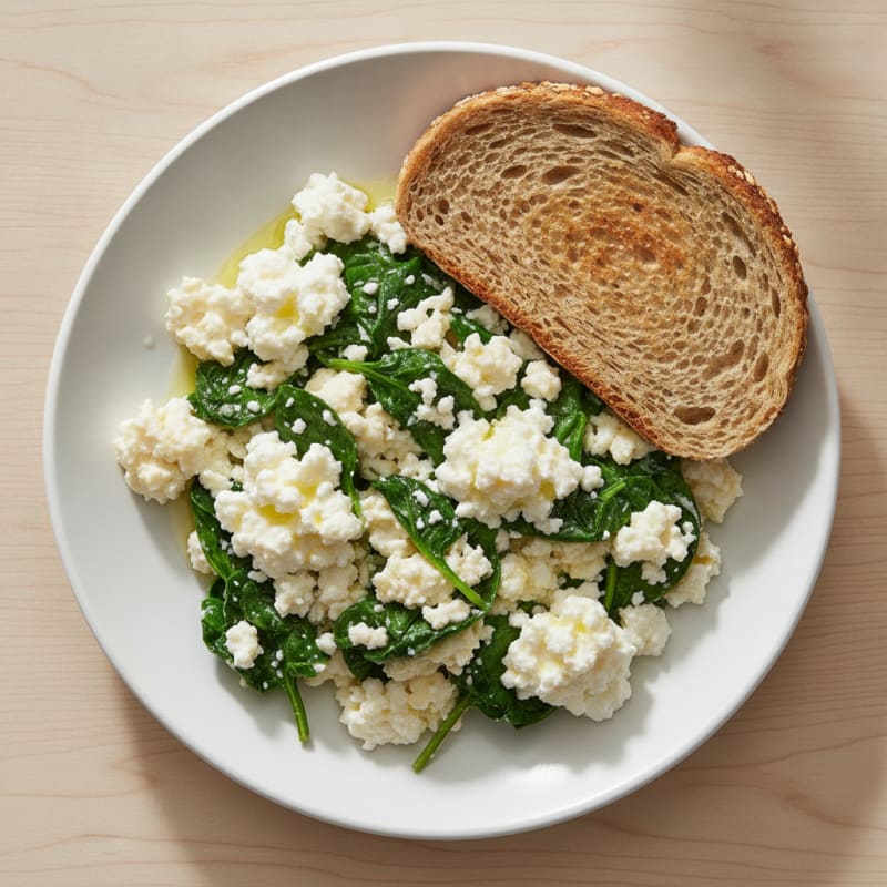 Egg White and Spinach Scramble with Cottage Cheese