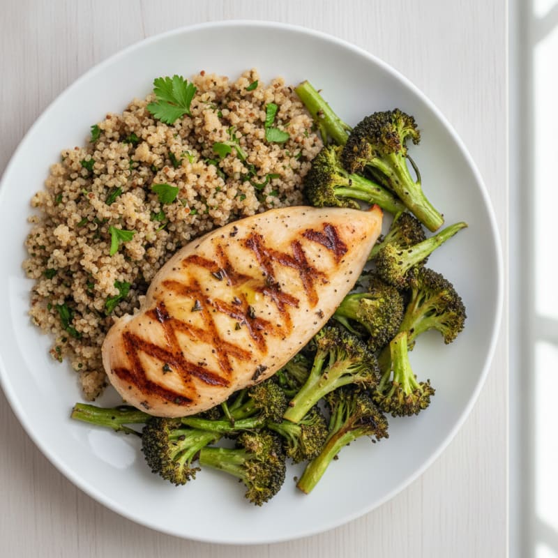 Grilled Chicken Breast with Roasted Broccoli and Quinoa