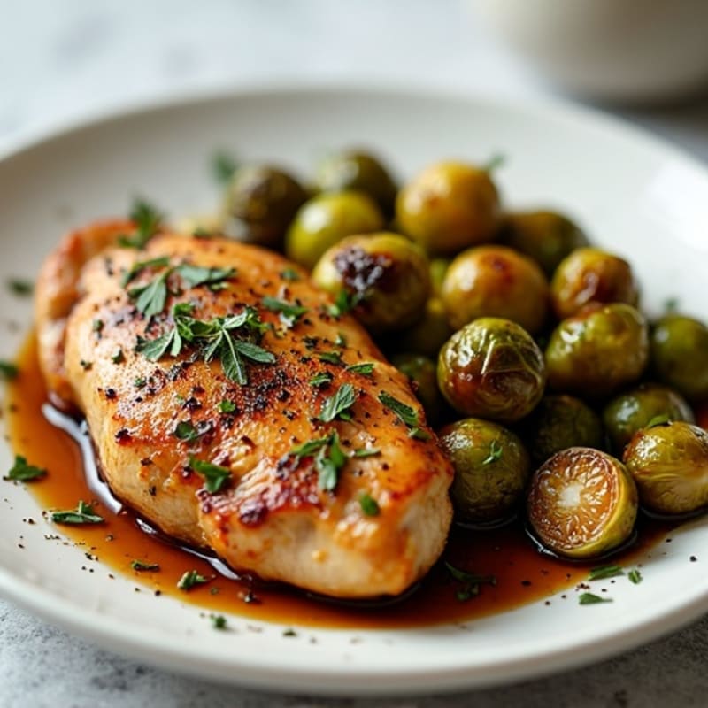 Lemon-Herb Roasted Chicken with Balsamic Glazed Brussels Sprouts