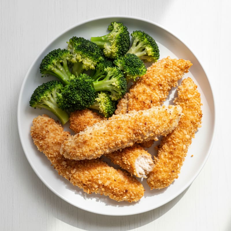 Crispy Baked Chicken Tenders with Steamed Broccoli