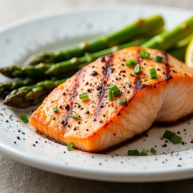 Grilled Salmon Fillet with Roasted Asparagus