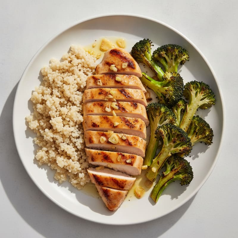 Grilled Lemon-Garlic Chicken Breast with Quinoa and Roasted Broccoli